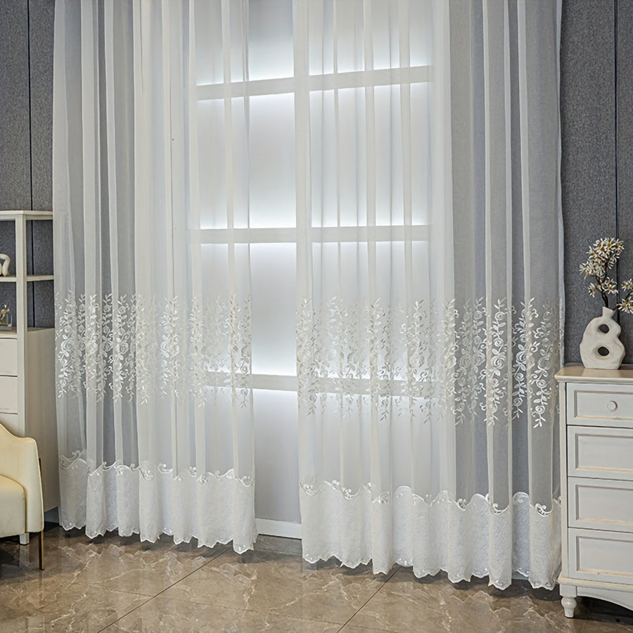 UV Resistant Embroidered 2 Piece White Curtains with Small Flower Patterns for Home Decoration in Living Rooms Bedrooms Dining Rooms Offices and Balconies