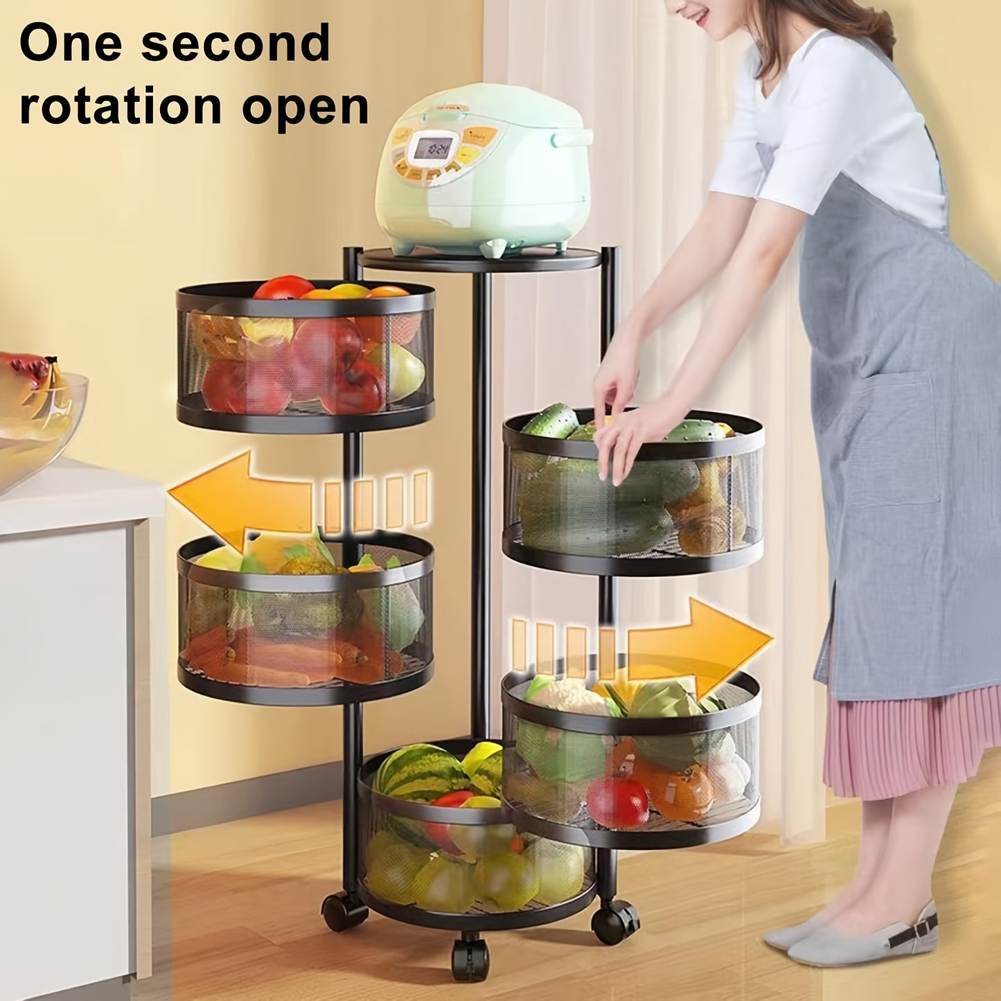[Rotating Storage Rack] Metal Basket Organizer with Wheels
