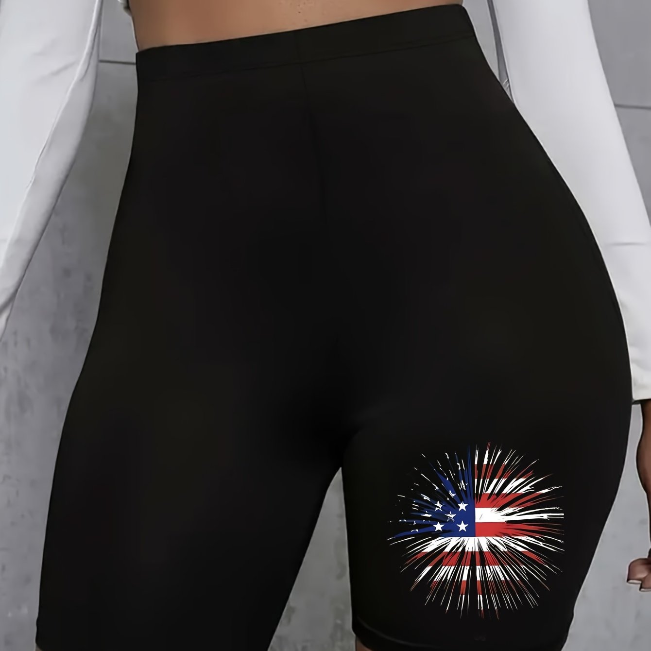 Women's Patriotic American Flag High-Waisted Yoga Shorts