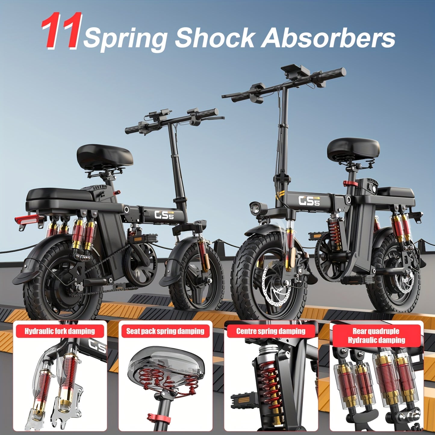 UPlee 740W Electric Bike For Adults 20MPH Full Shock Absorption Comfortable Riding 48V15Ah Max 32Miles Folding Ebike 14 Inch Tubeless Off Road Tire City Commuter Battery Optional