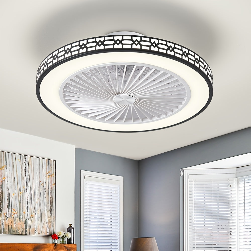 20 Inch Modern Flush Mount Bladeless Ceiling Fan with LED Light Reversible Dimmable 3 Color Temperatures and 4 Speed Settings Quiet Operation for Bedroom and Living Room