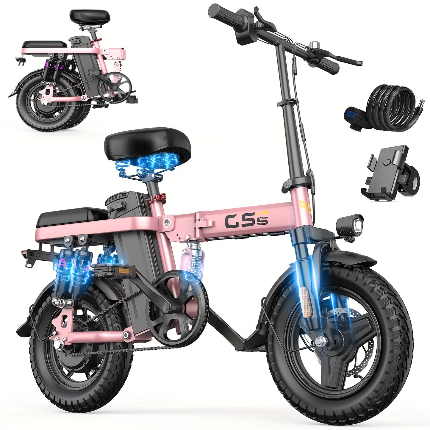 740W Foldable Ebike for Adults 20MPH Max Speed 14 Inch Tire