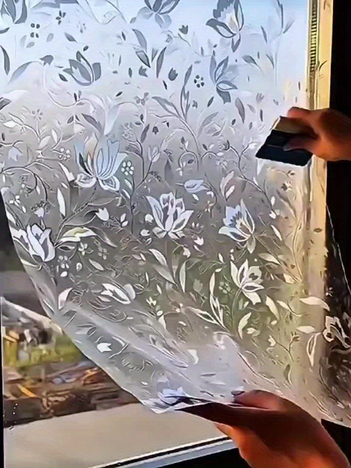 Elegant Privacy Film Transparent Anti-Peep Window Film Elegant Tulip Design Self-Adhesive Glue-Free 2mil Thick PET PVC Easy Installation for Office Living Room Decor