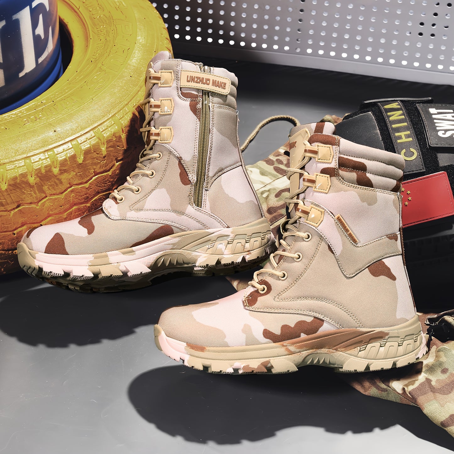 Men's Camo High-Top Hiking Boots - Stylish Durable Work Shoes