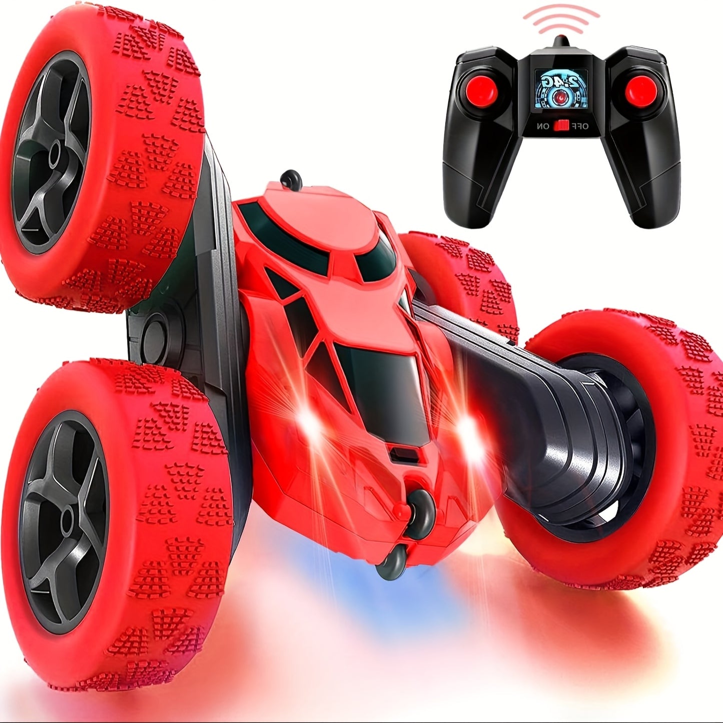 360° Rotating RC Stunt Car with Headlights for Kids