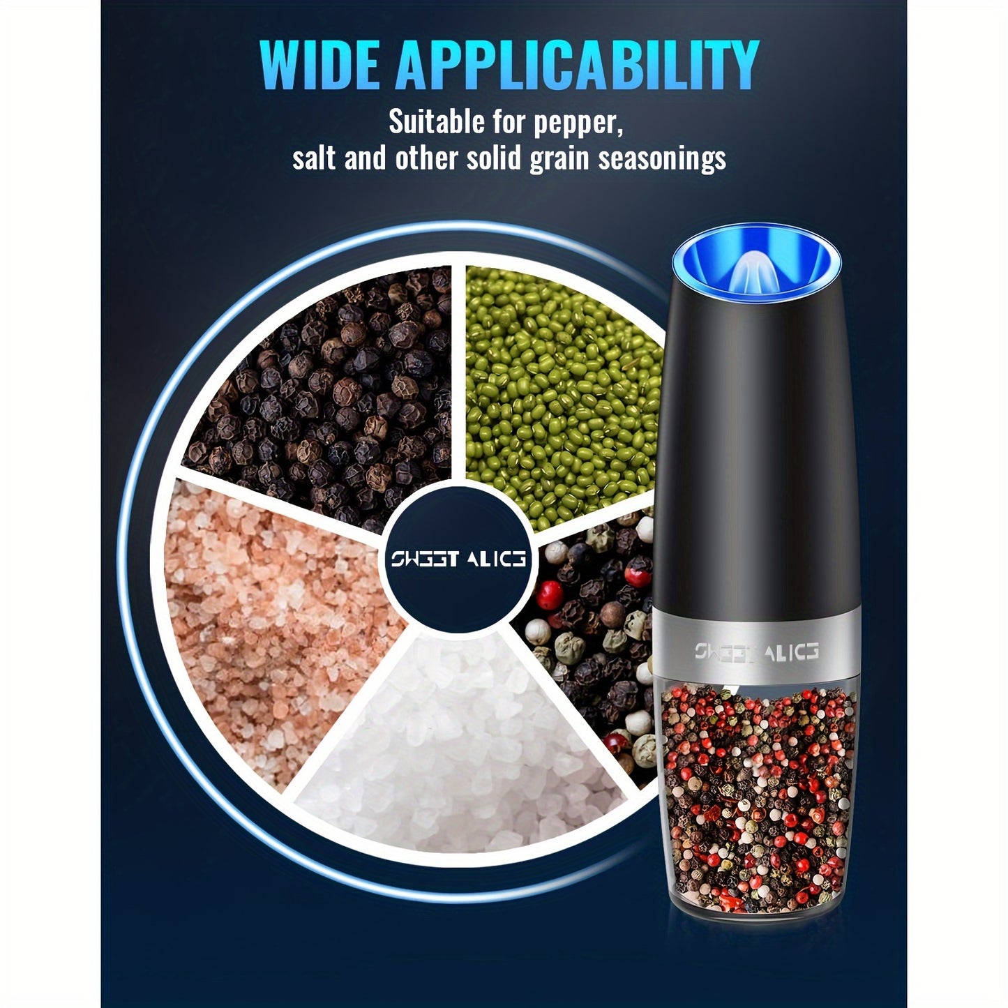 Electric Spice Mill 2 Pcs Stainless Steel Grinder Set