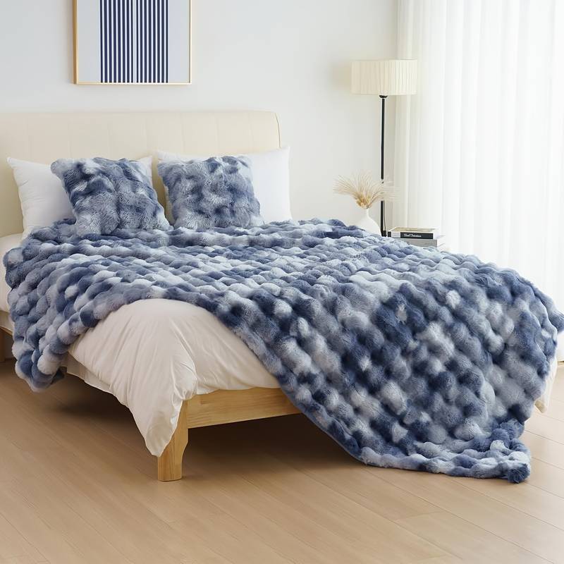 1pc Bohemian Style Reversible Faux Rabbit Fur Blanket