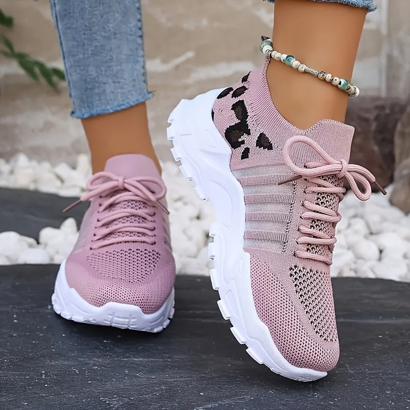 Leopard Print Sneakers Lightweight Women's Mesh Lace-Up Shoes