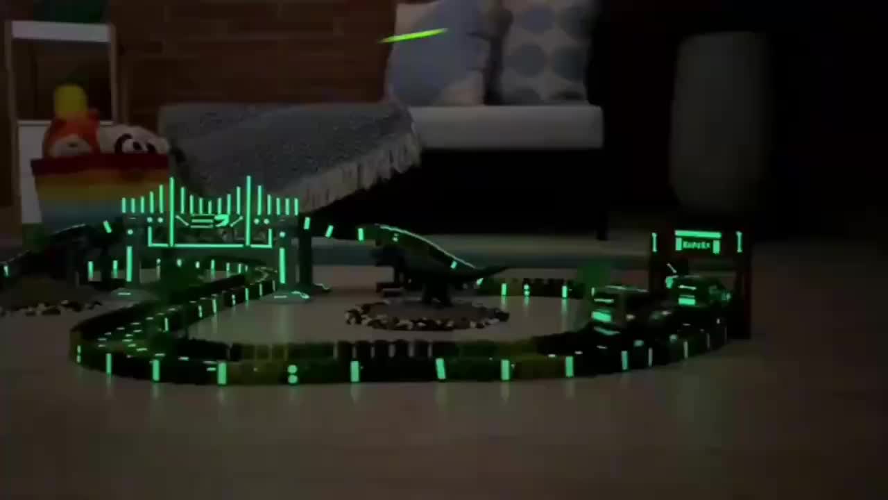 Dinosaur Toys Race Car Track with Glow-in-the-Dark Stickers