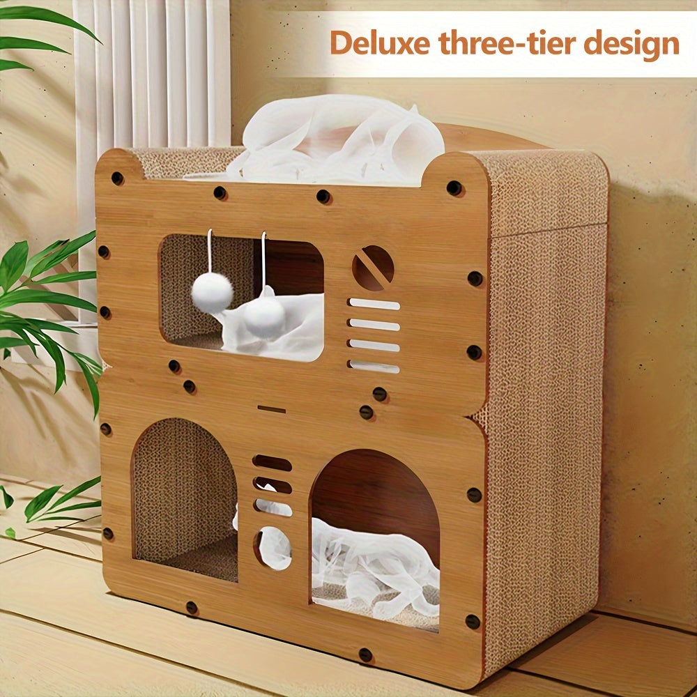 Spacious Wooden Cat Condo - Multi-Feature Indoor Outdoor House