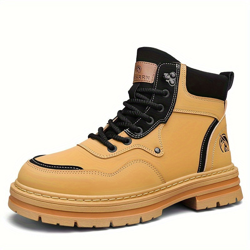 Men's Comfy Round Toe Lace Up Boots - Non-Slip Sole, Durable PU