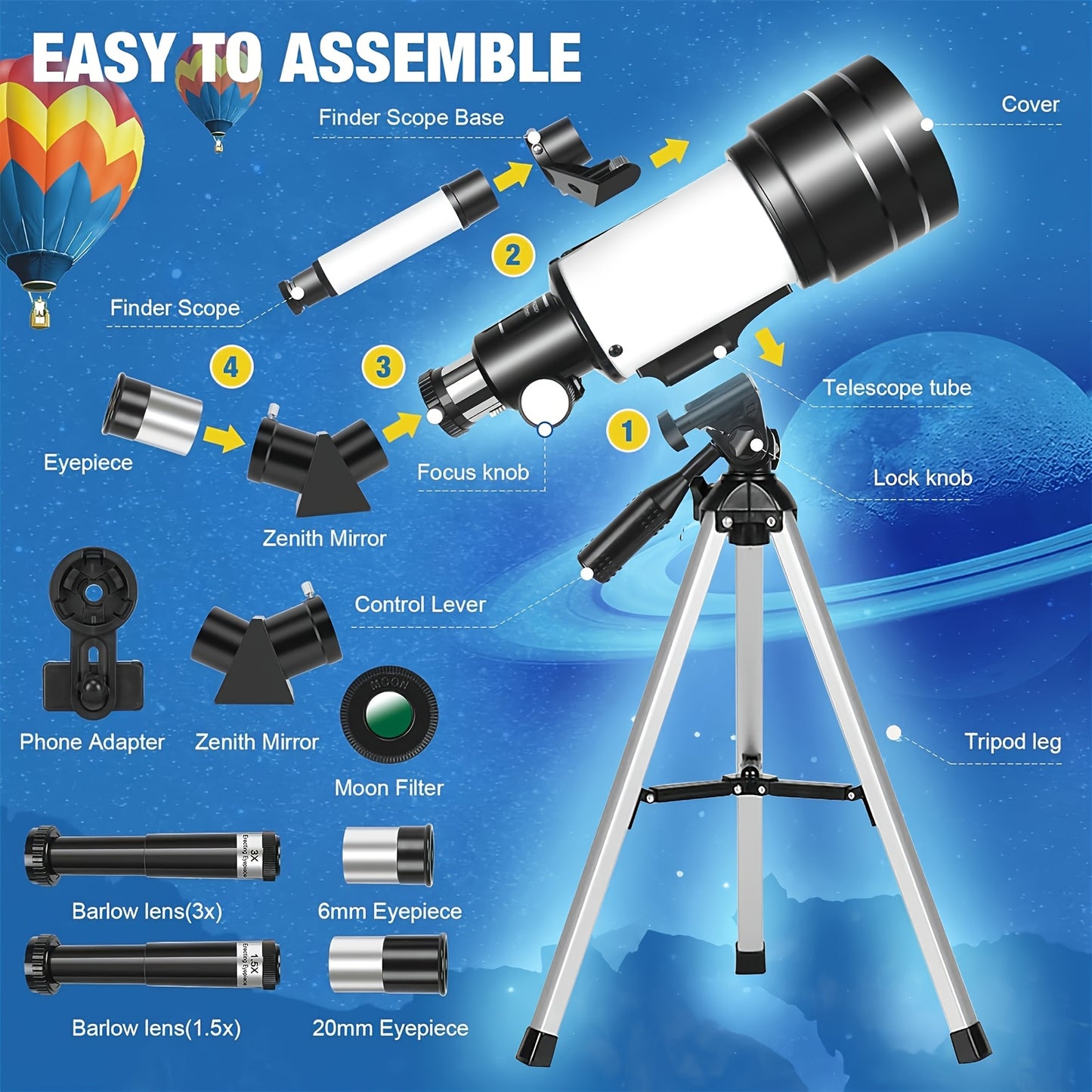 150x High Magnification Astronomical Telescope 70mm Aperture