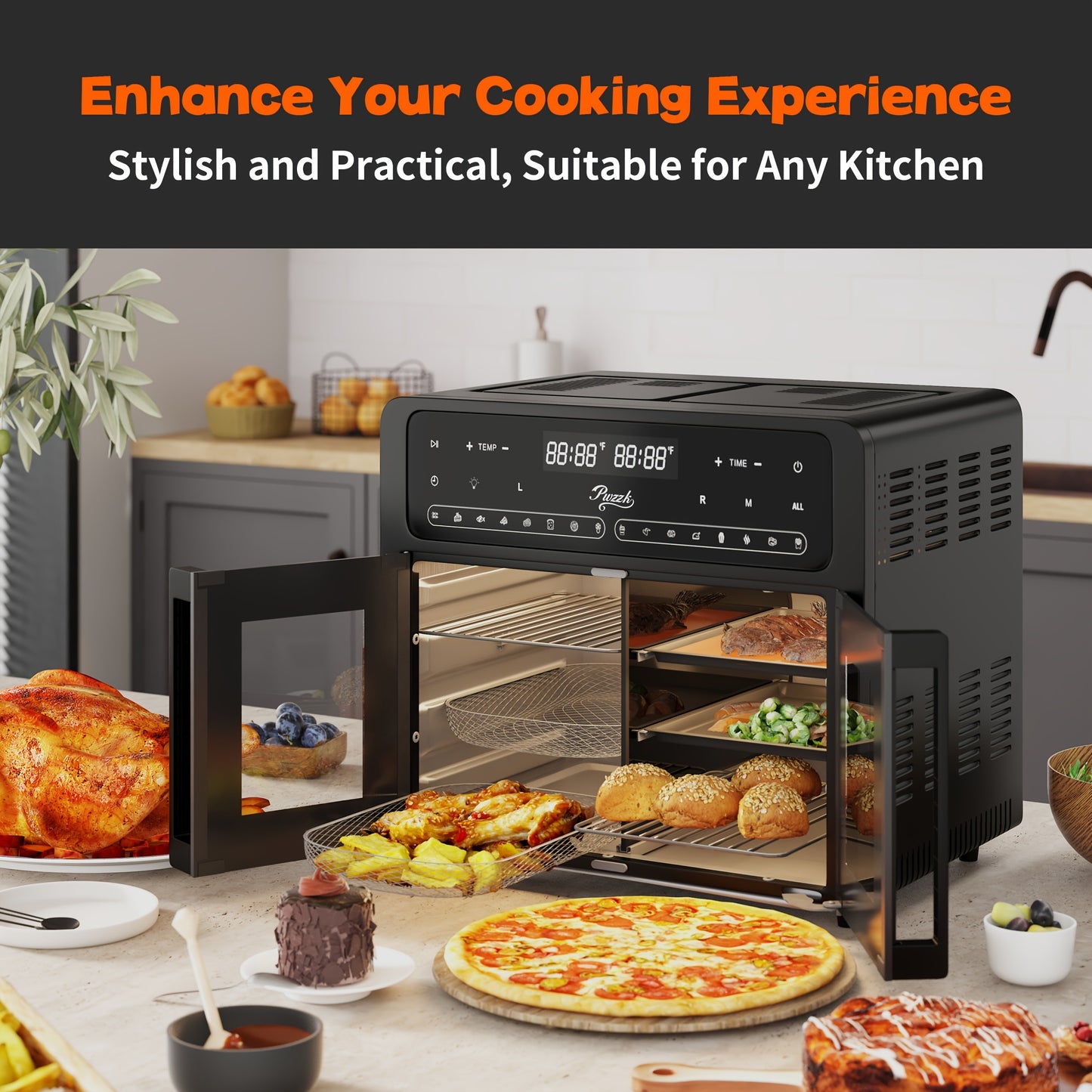 PwZzk 25.4QT Dual Zone Air Fryer Toaster Oven Combo