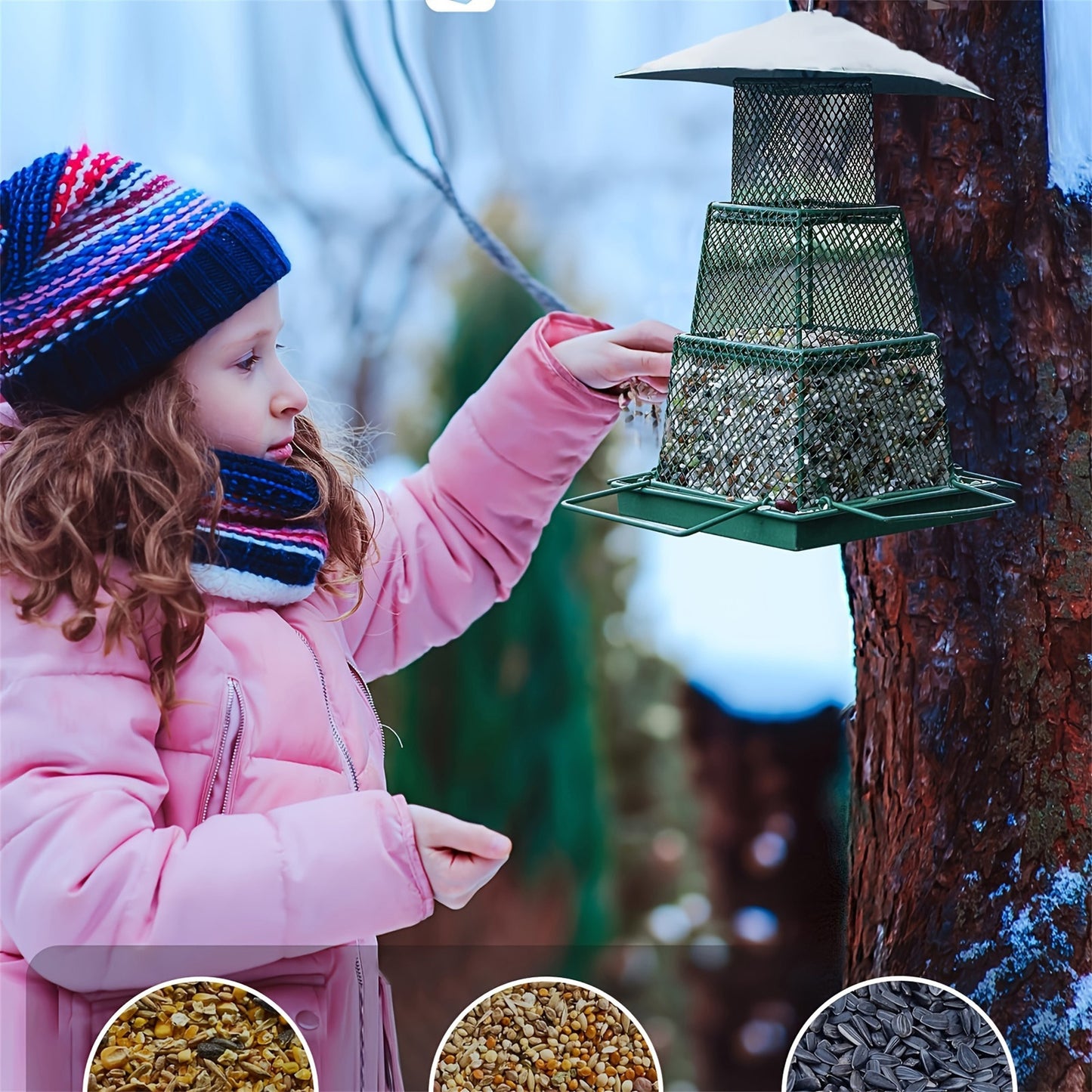 1 Piece Metal Mesh Hanging Bird Feeder Retractable Heavy Duty Squirrel Proof Large Capacity Easy Filling and Cleaning Ideal for Garden Yard Outdoor Use