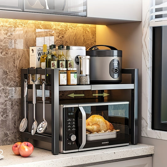 Extendable Microwave Oven Rack Adjustable Kitchen Shelf