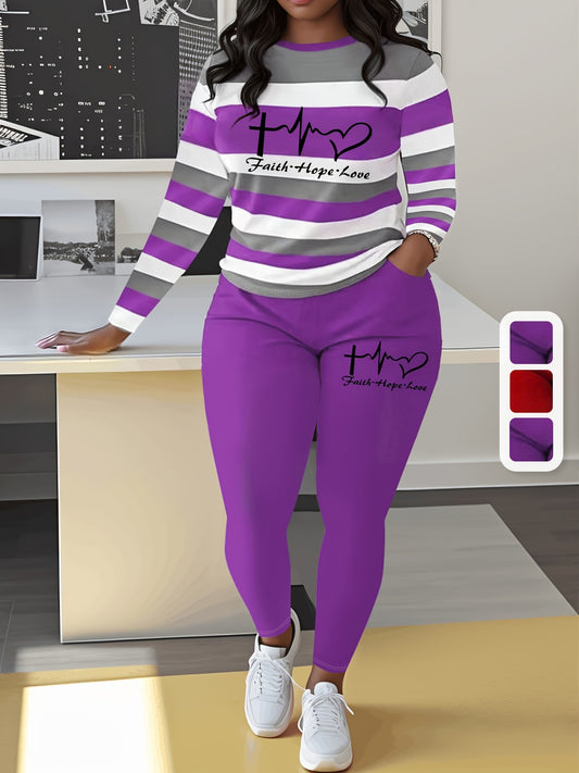 Plus Size Heart & Letter Print Two-piece Set Outfits
