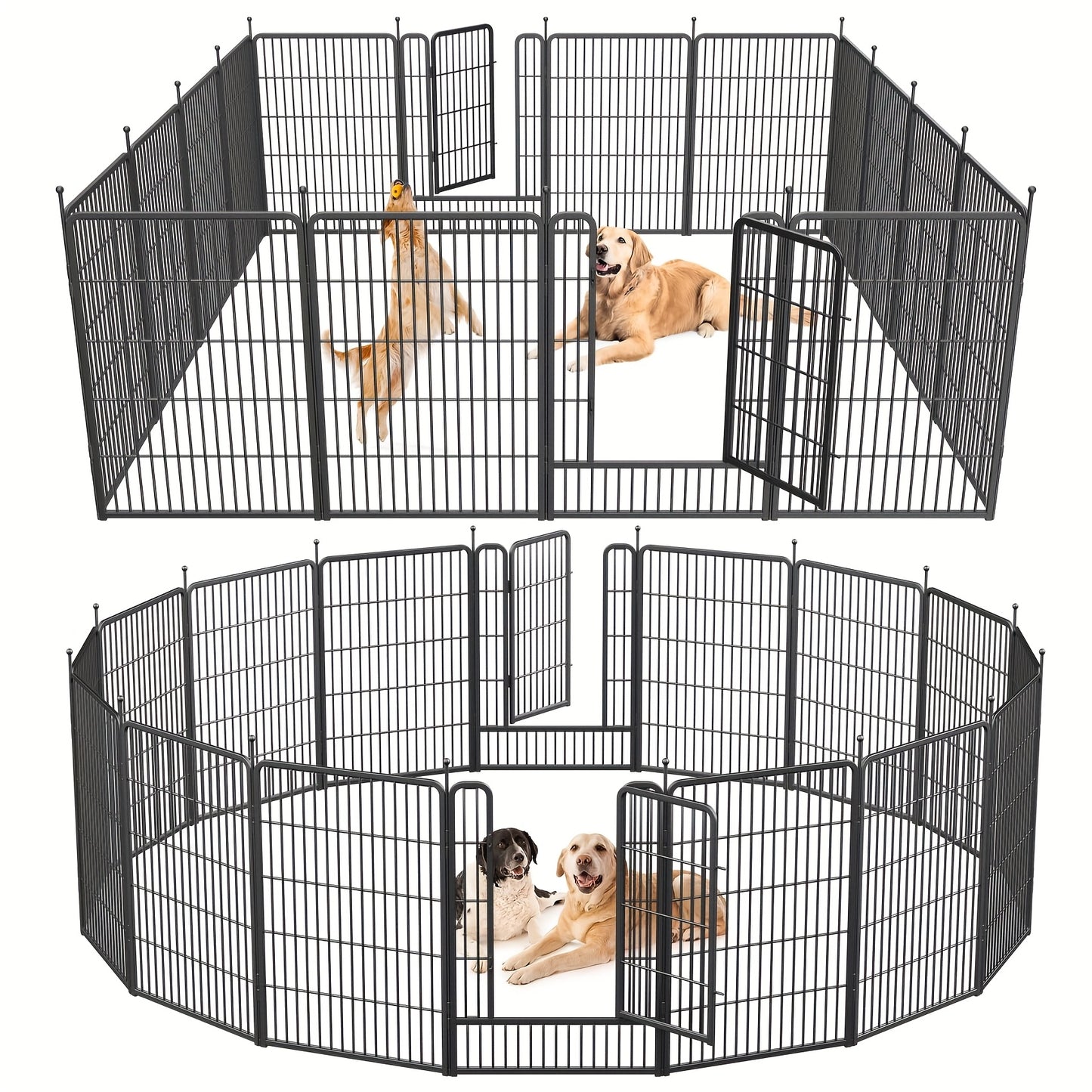 Heavy Duty 16 Panel Metal Dog Fence for Large Medium and Small Dogs Indoor and Outdoor Black with 2 Doors Portable Yard Garden and RV Exercise Pen