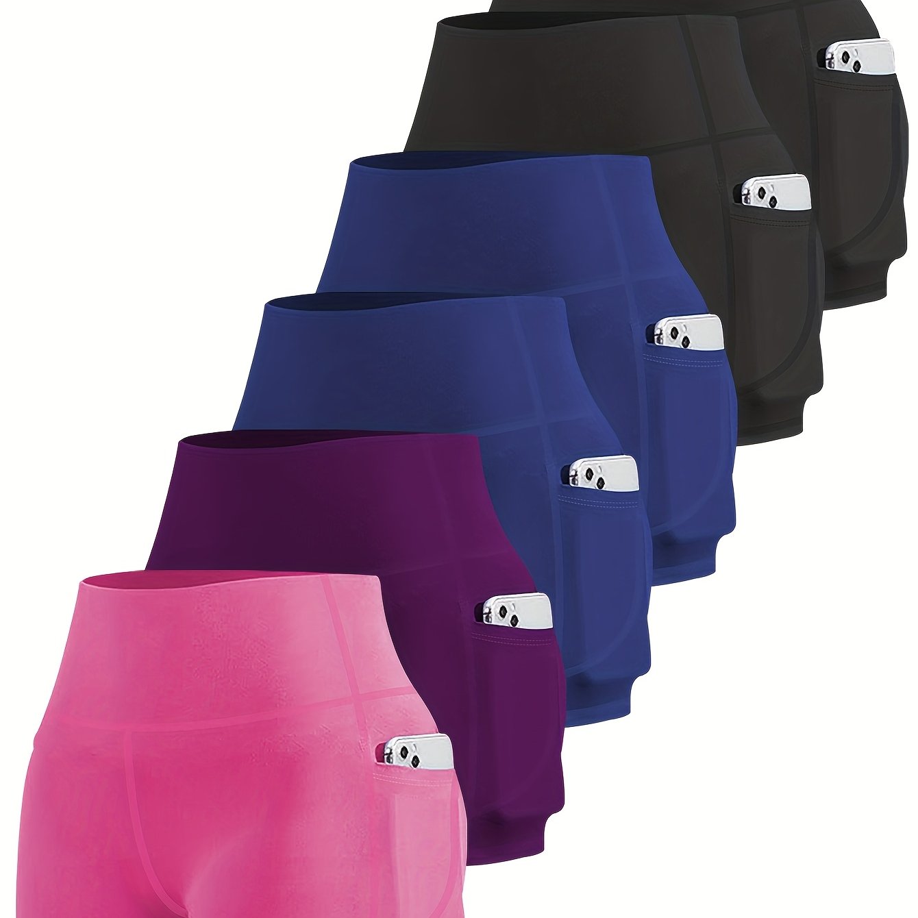 6-Pack Plus Size Women's High Waist Yoga Shorts With Pocket