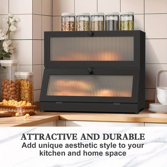 Double Layer Bamboo Bread Box For Kitchen Counter Storage
