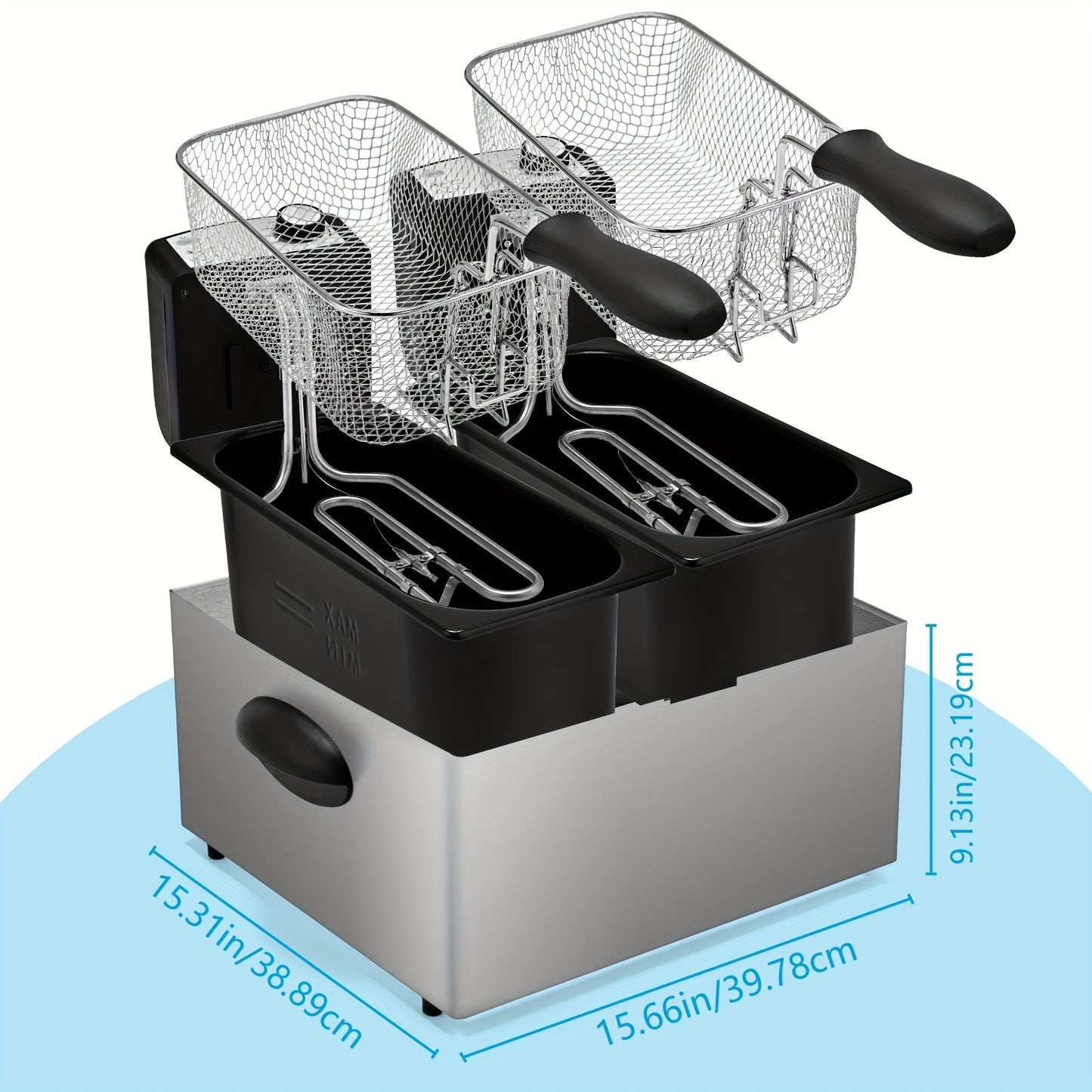 SUSTEAS Deep Fryer 1500W Electric Stainless Steel Design