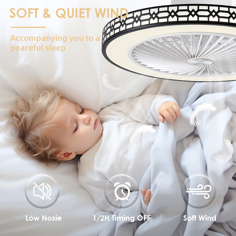 20 Inch Modern Flush Mount Bladeless Ceiling Fan with LED Light Reversible Dimmable 3 Color Temperatures and 4 Speed Settings Quiet Operation for Bedroom and Living Room