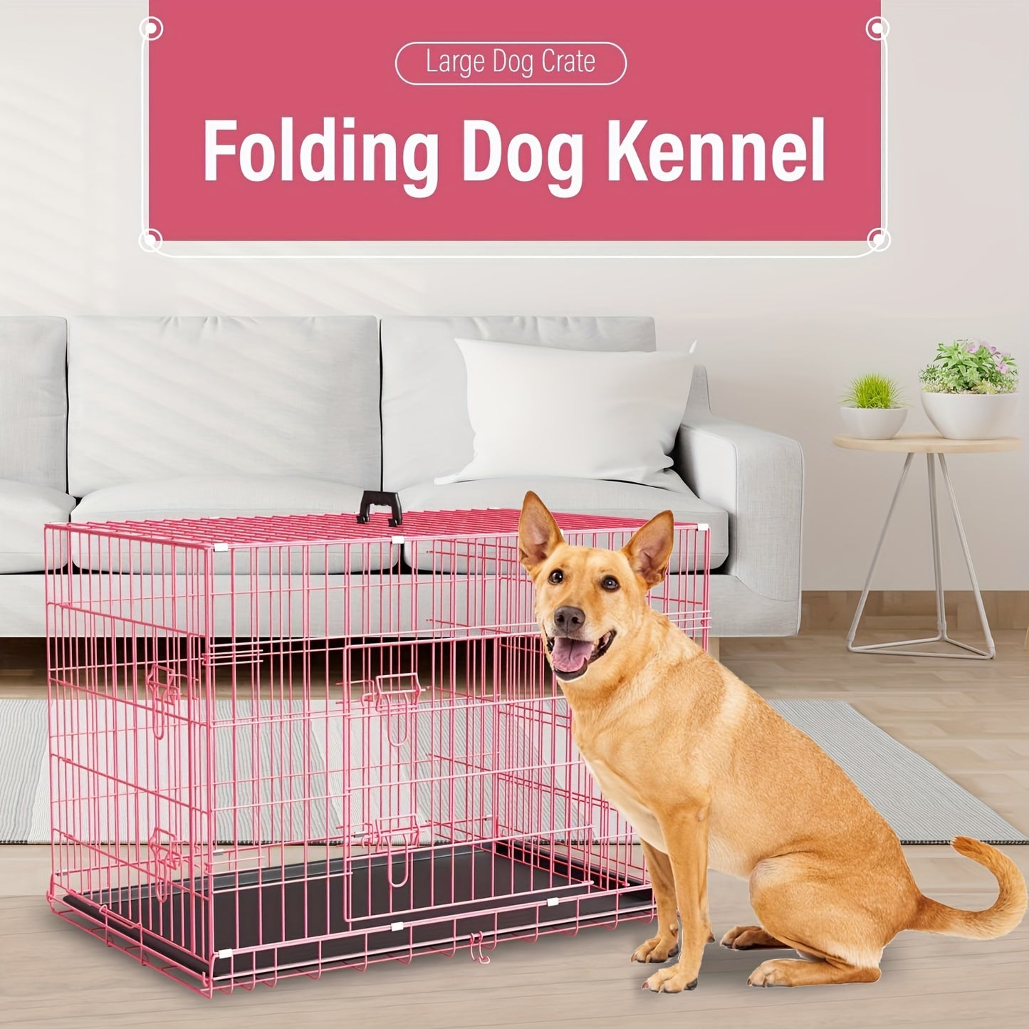 Double Door Metal Crate for Medium to Large Dogs