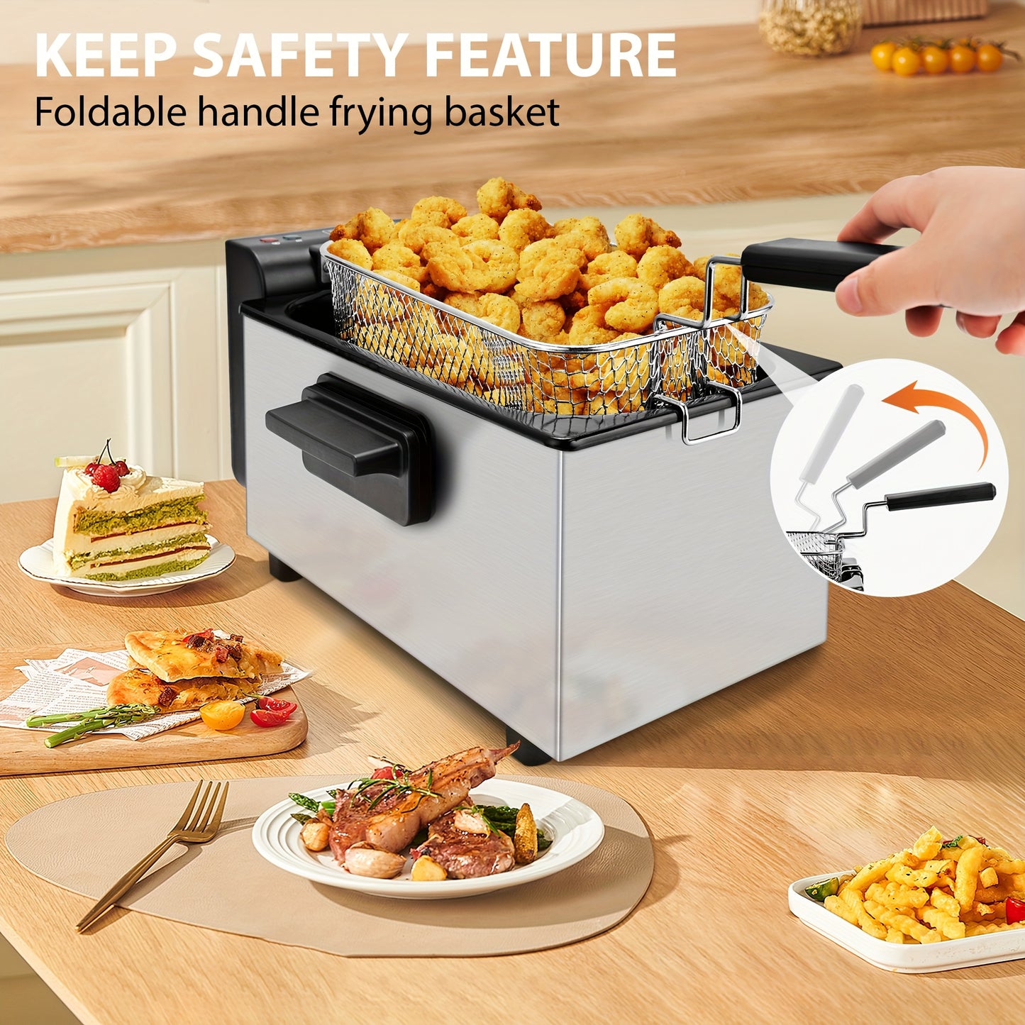 SUSTEAS Deep Fryer 1500W Electric Stainless Steel Design