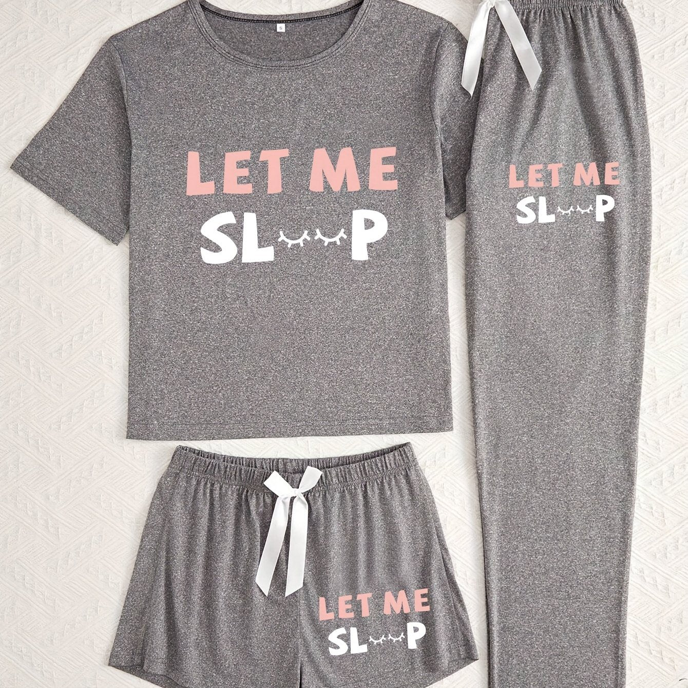 3Pcs Women's Pajama Set, Simple Knit Polyester Sleepwear