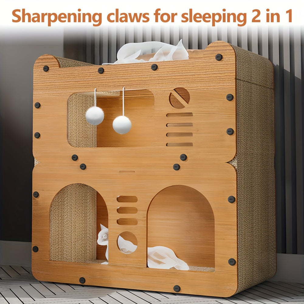 Spacious Wooden Cat Condo - Multi-Feature Indoor Outdoor House