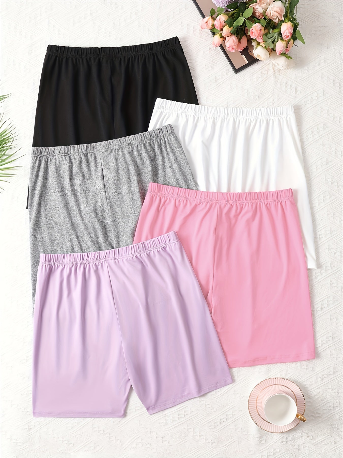 5pcs Women's Plus Casual Lounge Shorts Plus Size Home Wear