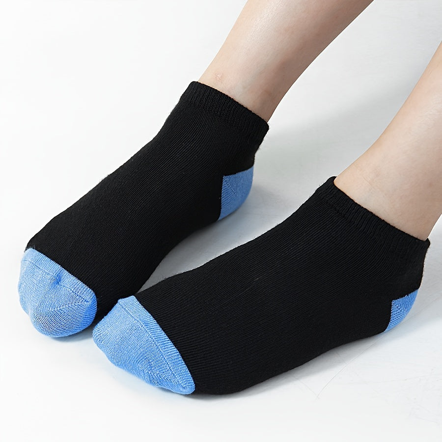 20 Pairs Of Boy's Color Block Liner Anklets Socks Comfy Breathable Non Slip Socks For Kids