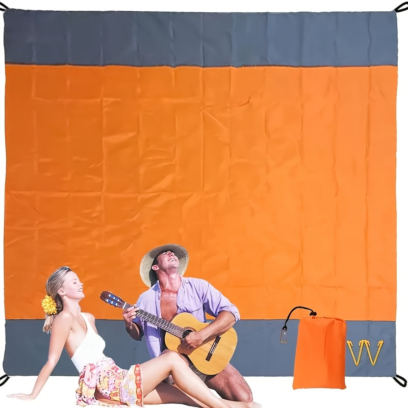 Foldable Beach Mat with 4 Corner Stakes for Outdoor Use