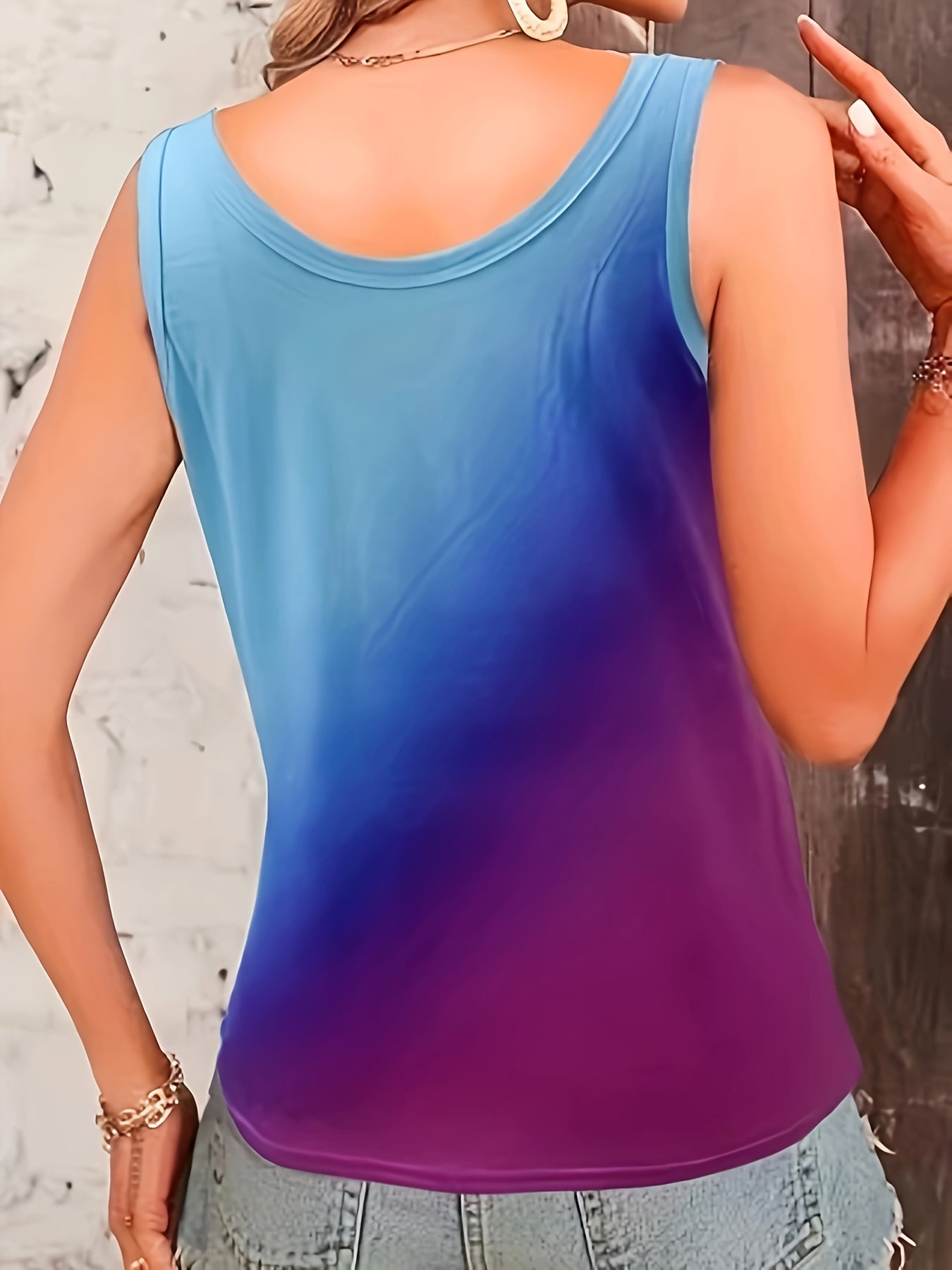 Vibrant Ombre Notched Neck Tank Top for Spring and Summer Wear