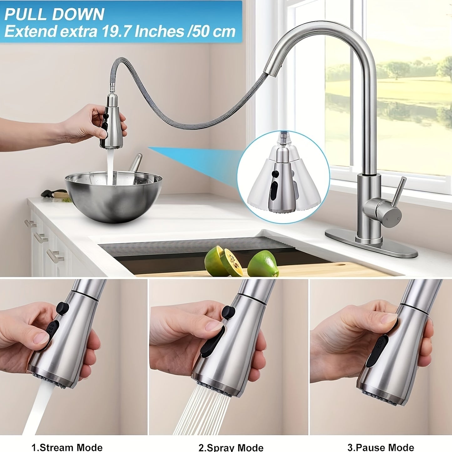 High-Arc Kitchen Faucet with Pull-Down Spray Easy Install
