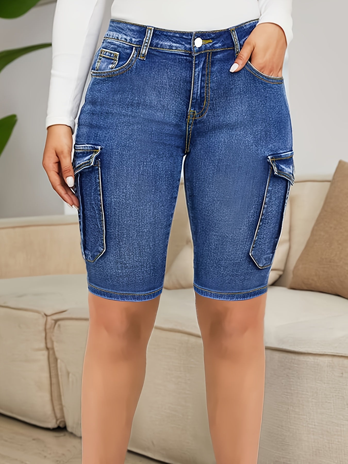 Women's Plus Size High-Waist Slim-Fit Denim Shorts