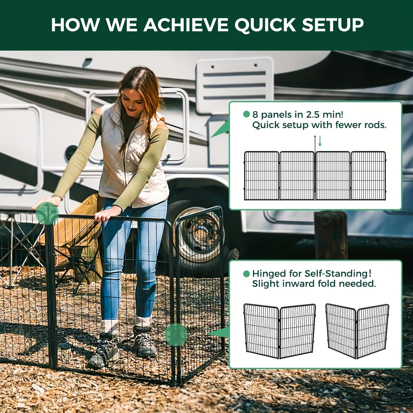 Heavy Duty 16 Panel Metal Dog Fence for Large Medium and Small Dogs Indoor and Outdoor Black with 2 Doors Portable Yard Garden and RV Exercise Pen
