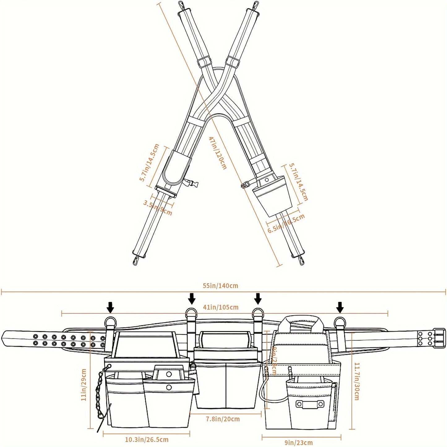 LALA IKAI Tool Belt With Suspenders 22 Pockets Nylon