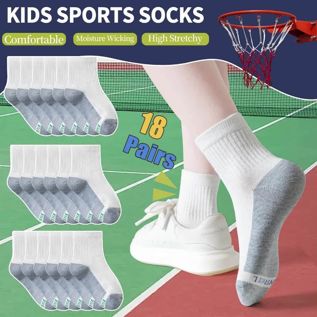 18 Pairs Youngsters' Athletic Crew Socks - Soft Cotton Blend