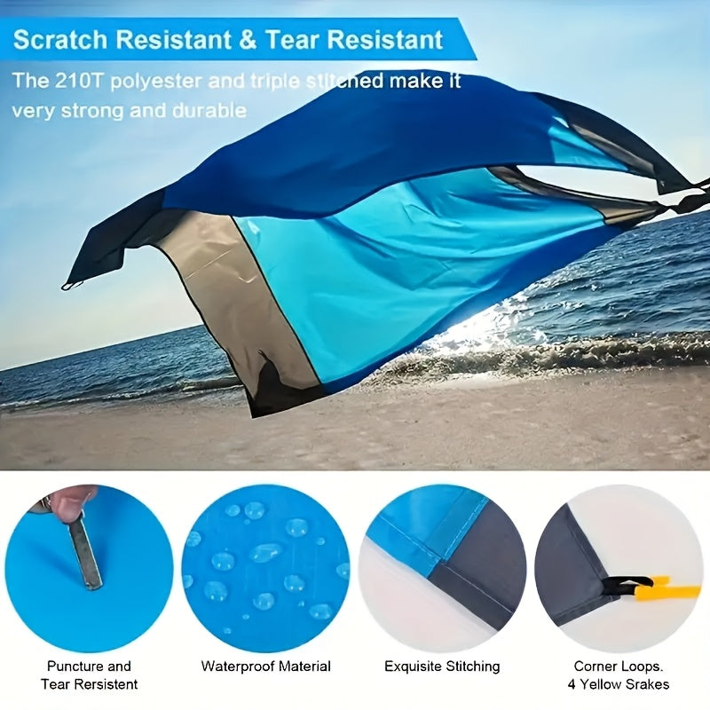 Foldable Beach Mat with 4 Corner Stakes for Outdoor Use