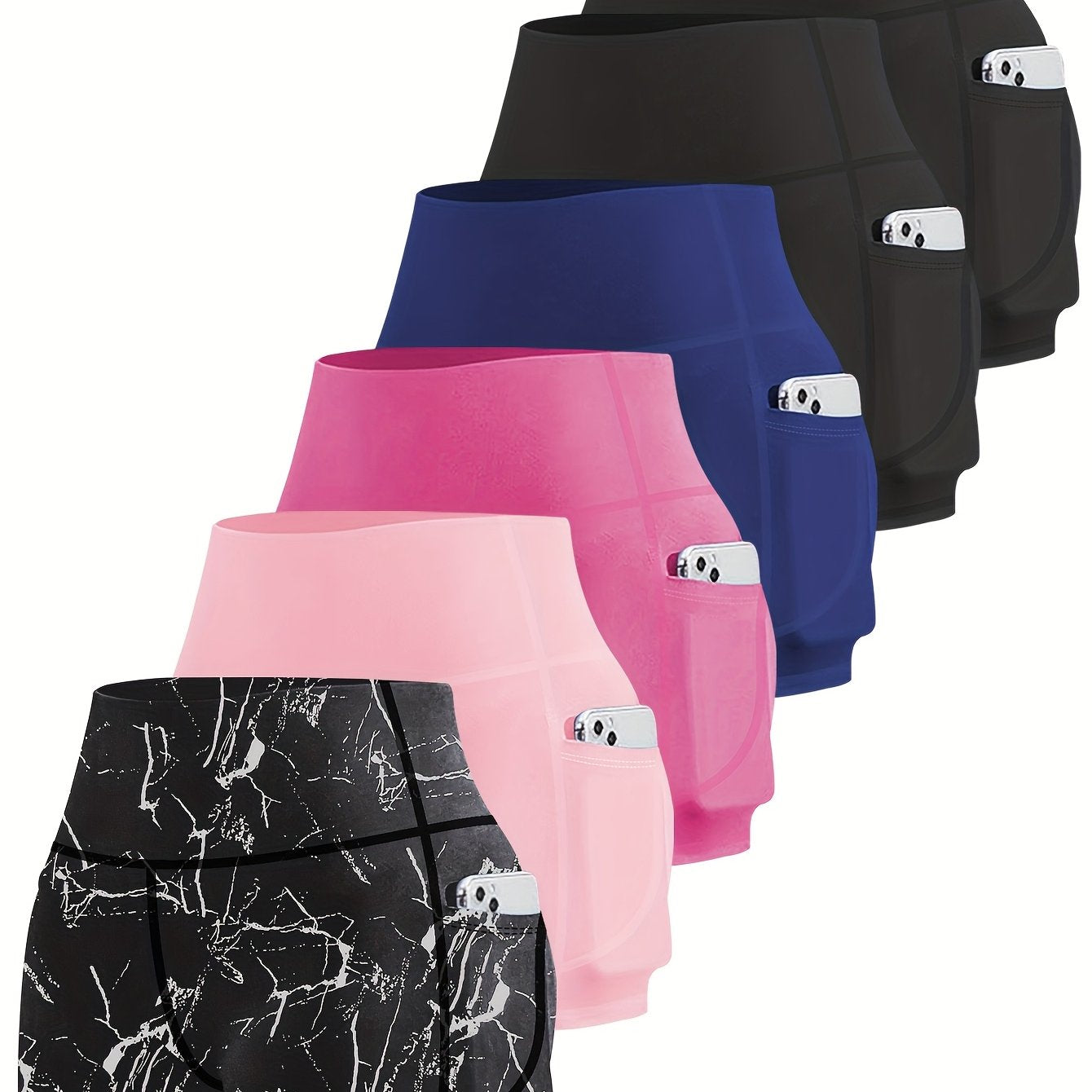 6-Pack Plus Size Women's High Waist Yoga Shorts With Pocket
