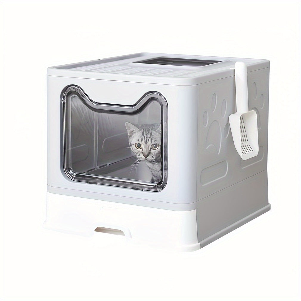 22lbs Odor-Control Litter Box with Tray and Scoop Grey Plastic