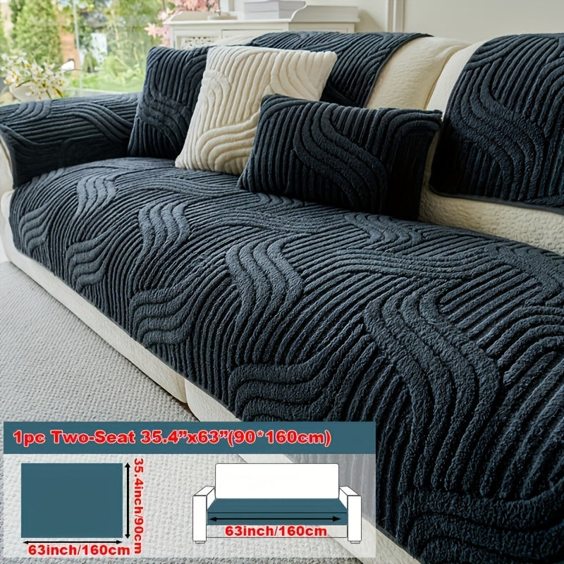Elegant Plush Sofa Cover Black and Cream Non Slip Pet Friendly Breathable 100 Percent Polyester Machine Washable