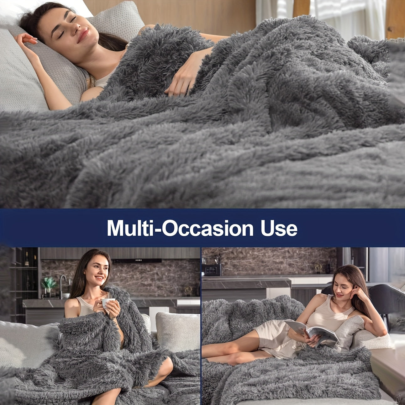 Luxury Faux Fur Throw Blanket Oversized 90x108 Inches