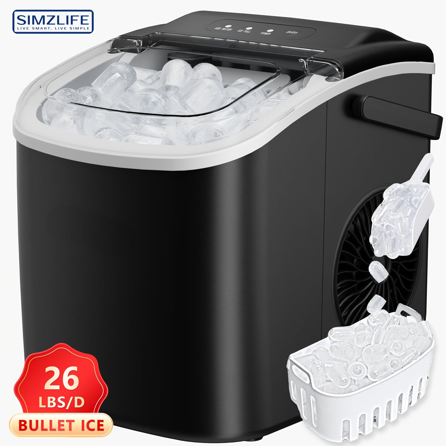 Portable Ice Maker Nugget Ice Maker 26-34Lbs/Day Auto-Cleaning