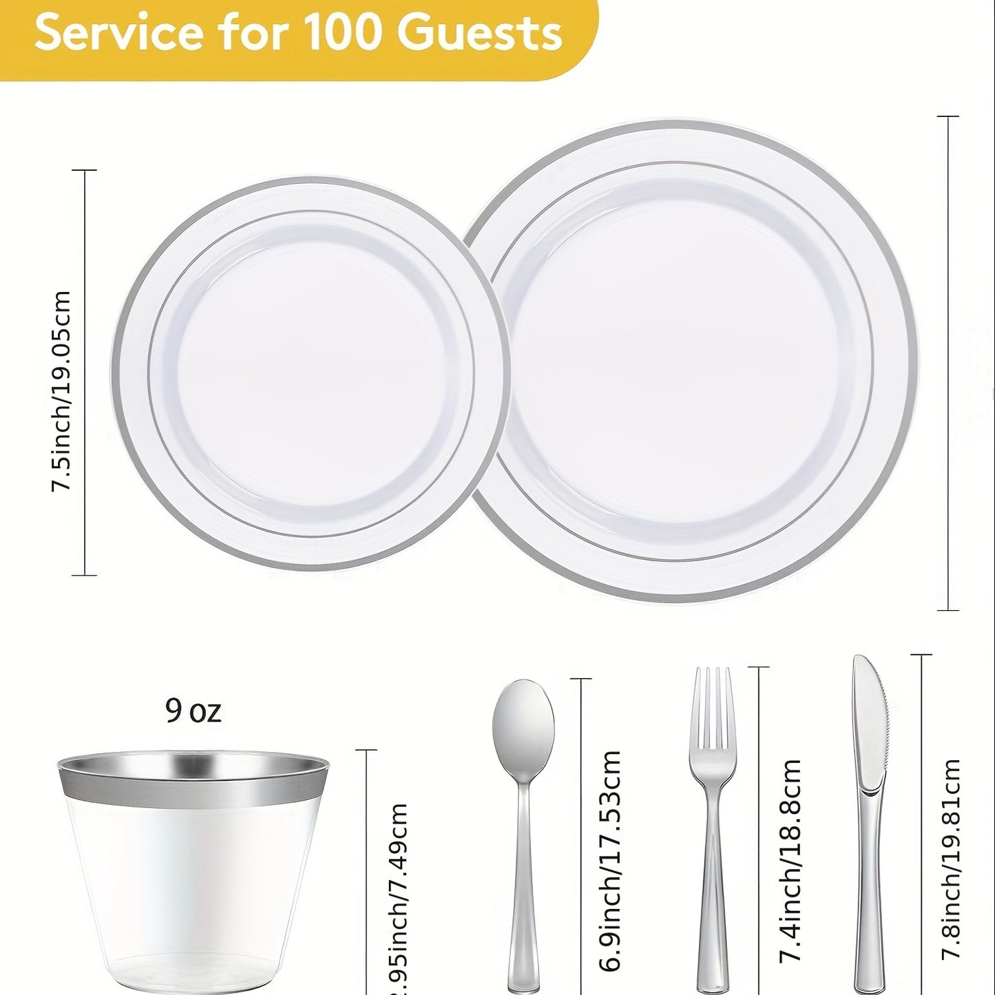 A Set Of Silvery Disposable Tableware For Weddings And Parties