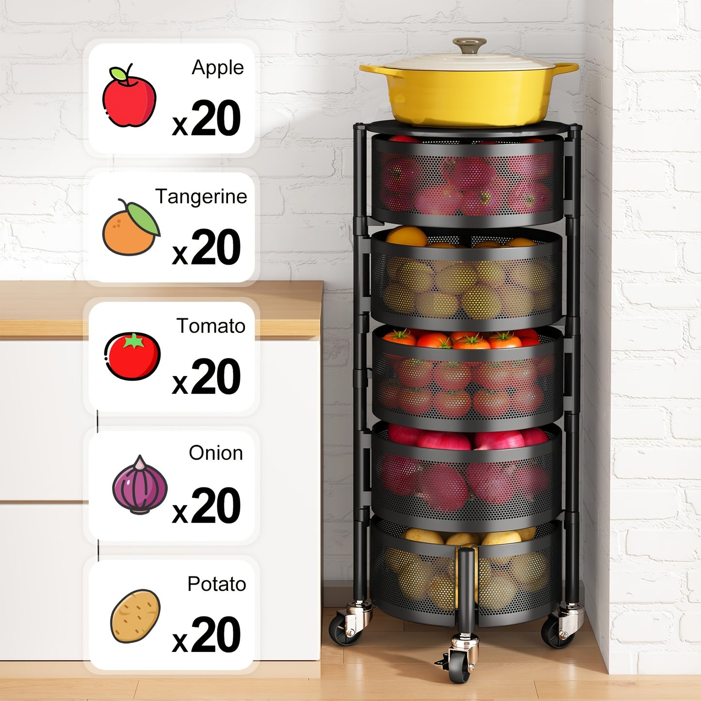 [Rotating Storage Rack] Metal Basket Organizer with Wheels