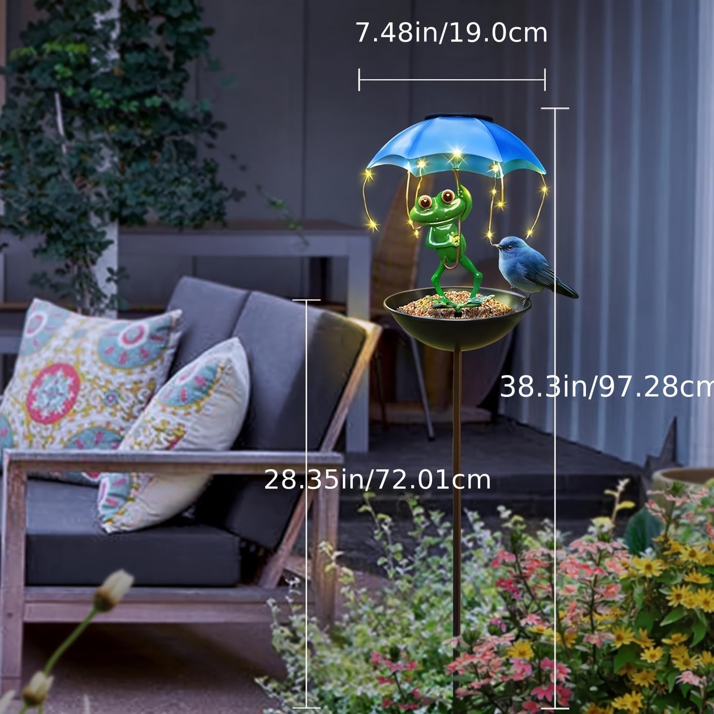Solar Frog Statue Light Solar Powered Outdoor Garden Decoration with LED Light String Bird Feeder Hummingbird Feeder Suitable for Aisles Lawns Terraces