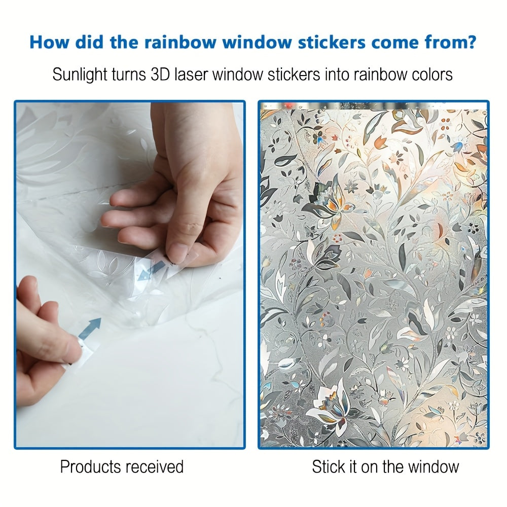 Elegant Privacy Film Transparent Anti-Peep Window Film Elegant Tulip Design Self-Adhesive Glue-Free 2mil Thick PET PVC Easy Installation for Office Living Room Decor