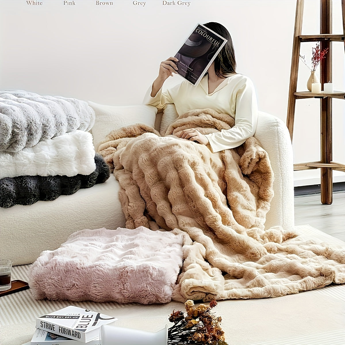 Cozy Faux Rabbit Soft, Warm Fleece Blanket for All Seasons