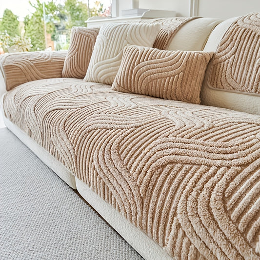 Elegant Plush Sofa Cover Black and Cream Non Slip Pet Friendly Breathable 100 Percent Polyester Machine Washable